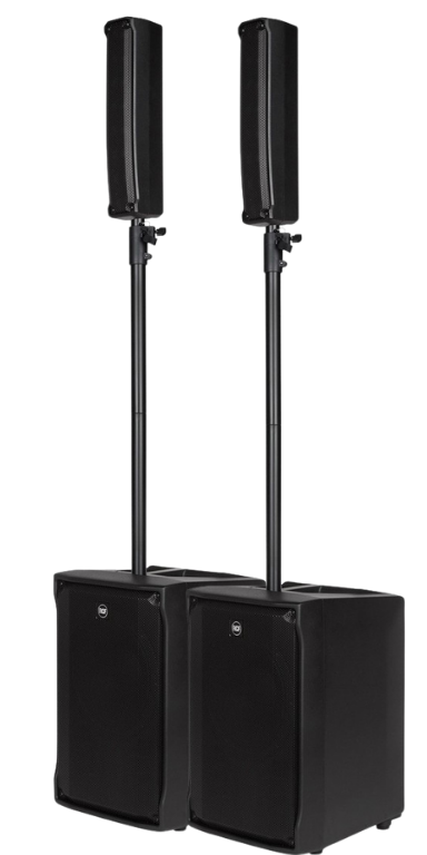 Två RCF EVOX JMix8 högtalarsystem i stereo
