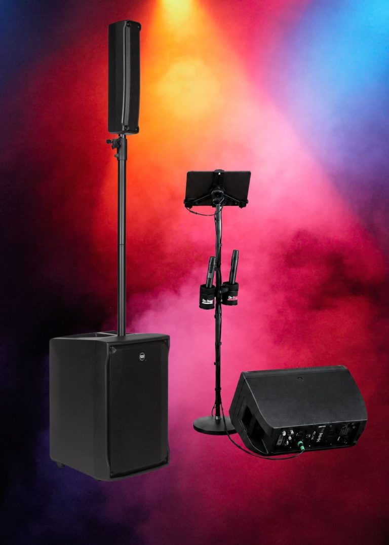 Karaokepaket med RCF EVOX JMix8, surfplatta, två trådlösa mikrofoner och golvmonitor för upp till cirka 50 gäster.