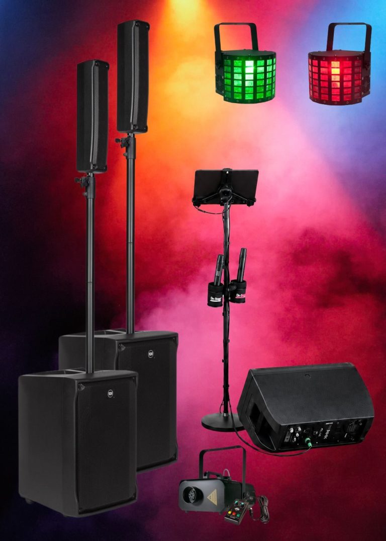 Karaokepaket med två RCF EVOX JMix8-system, surfplatta, trådlösa mikrofoner, golvmonitor och festljus för upp till cirka 150 gäster.